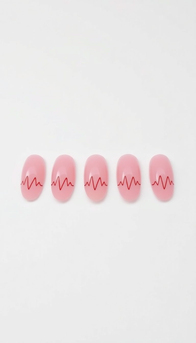 3. Heartbeat Lines on Almond Nails