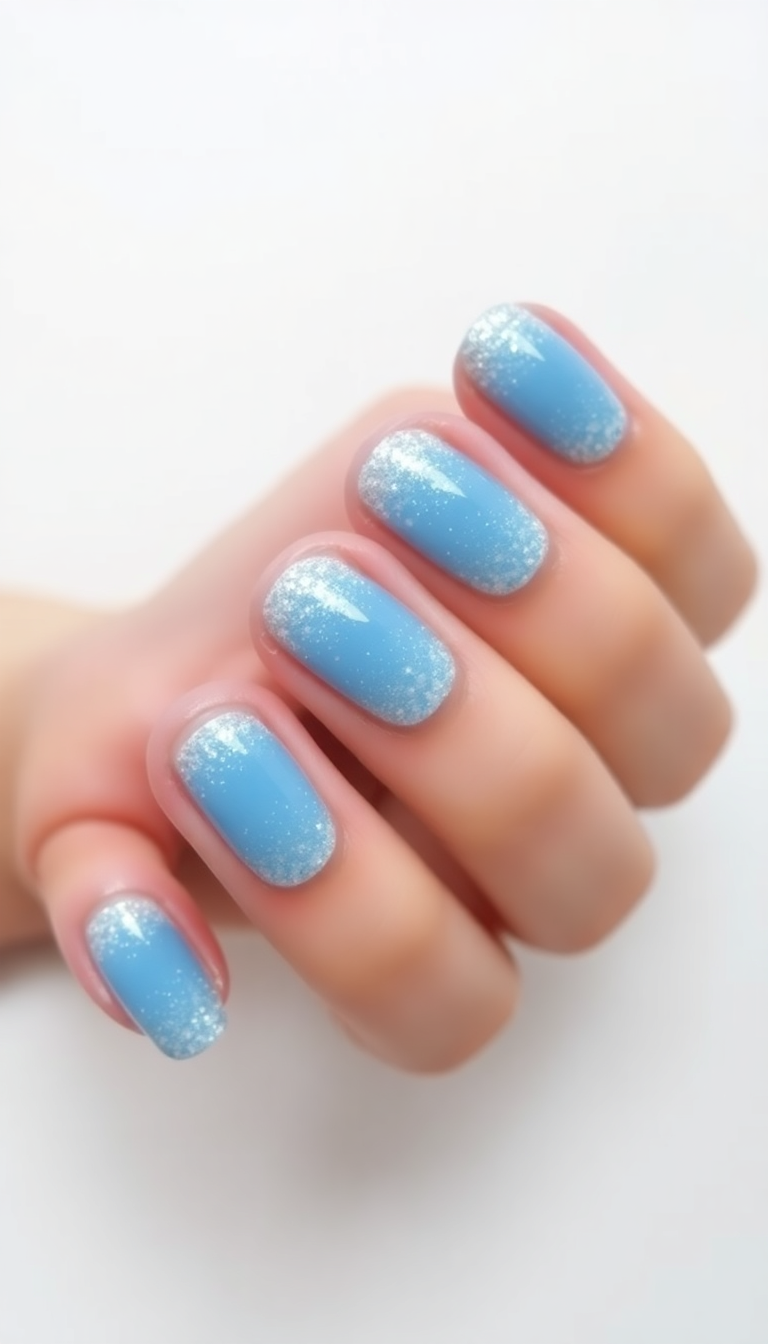 4. Icy Blue and Glitter Tips