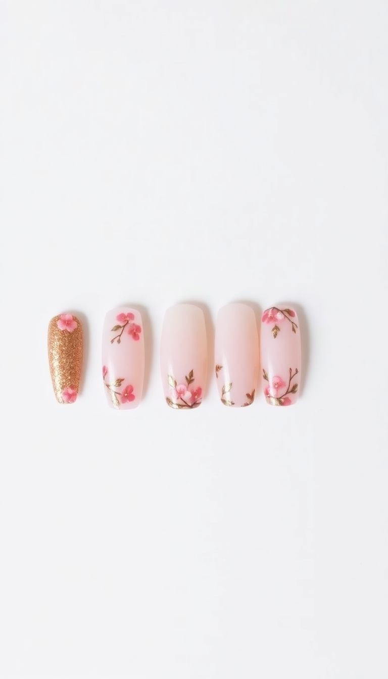 4. Rose Gold Shimmer and Soft Pink Florals