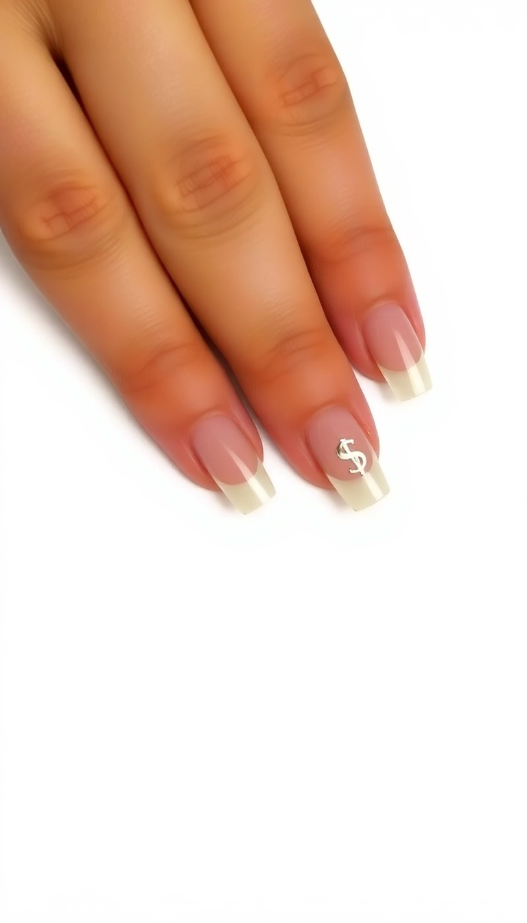 5. Elegant Gold French Tips with Tiny Logos