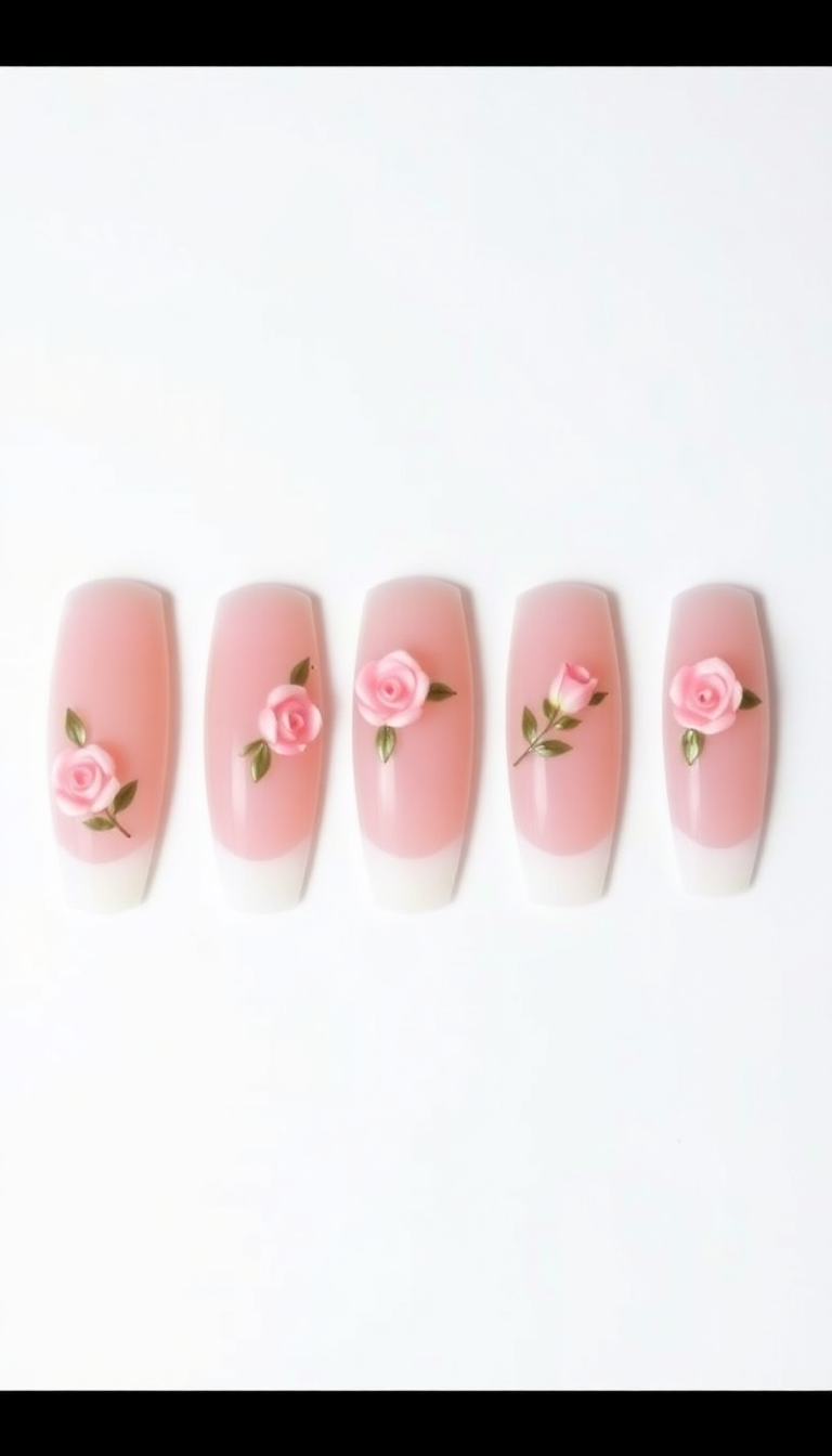 5. Rose Art on French Tips