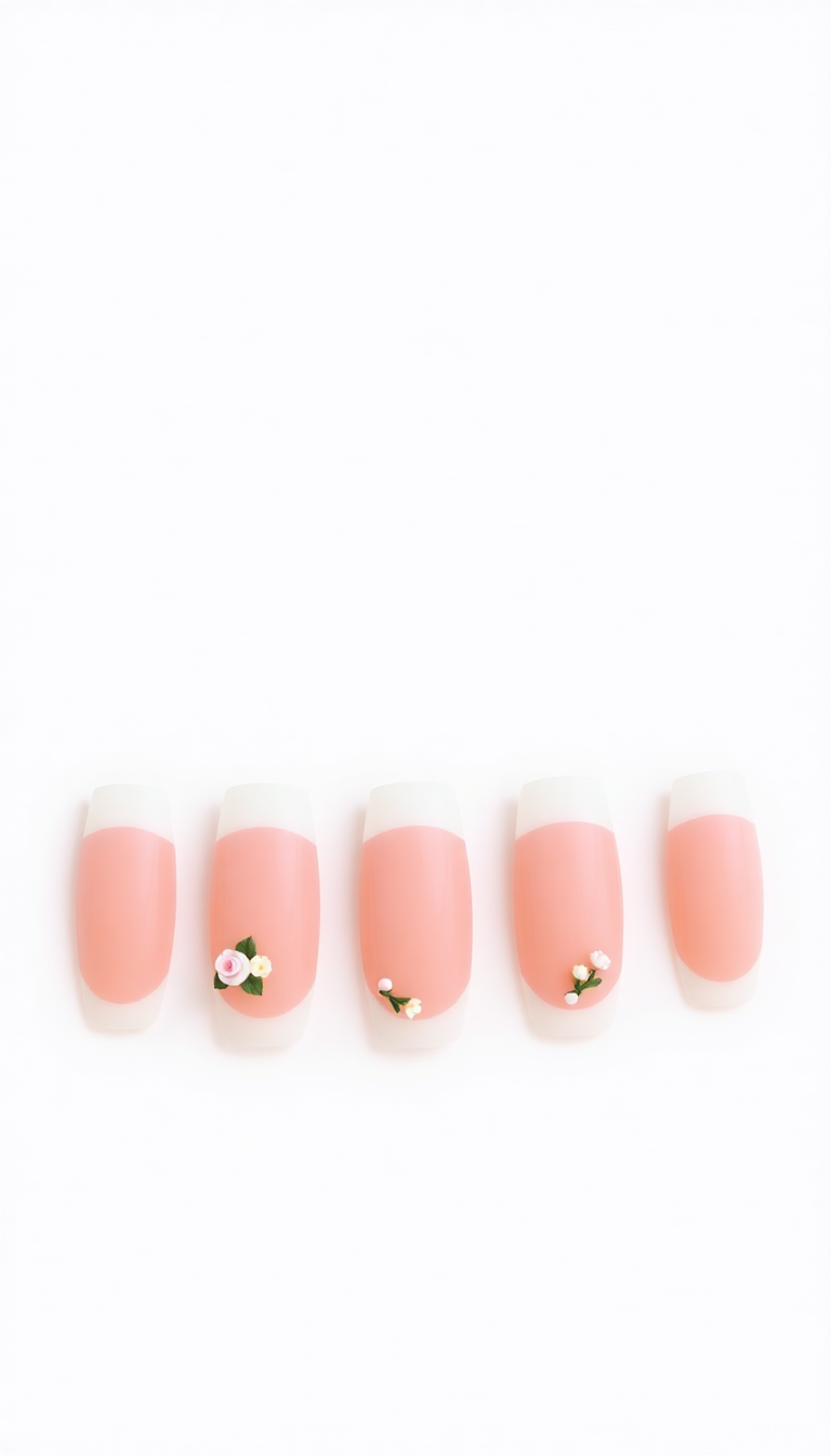 9. Floral Embellishments on French Tips  