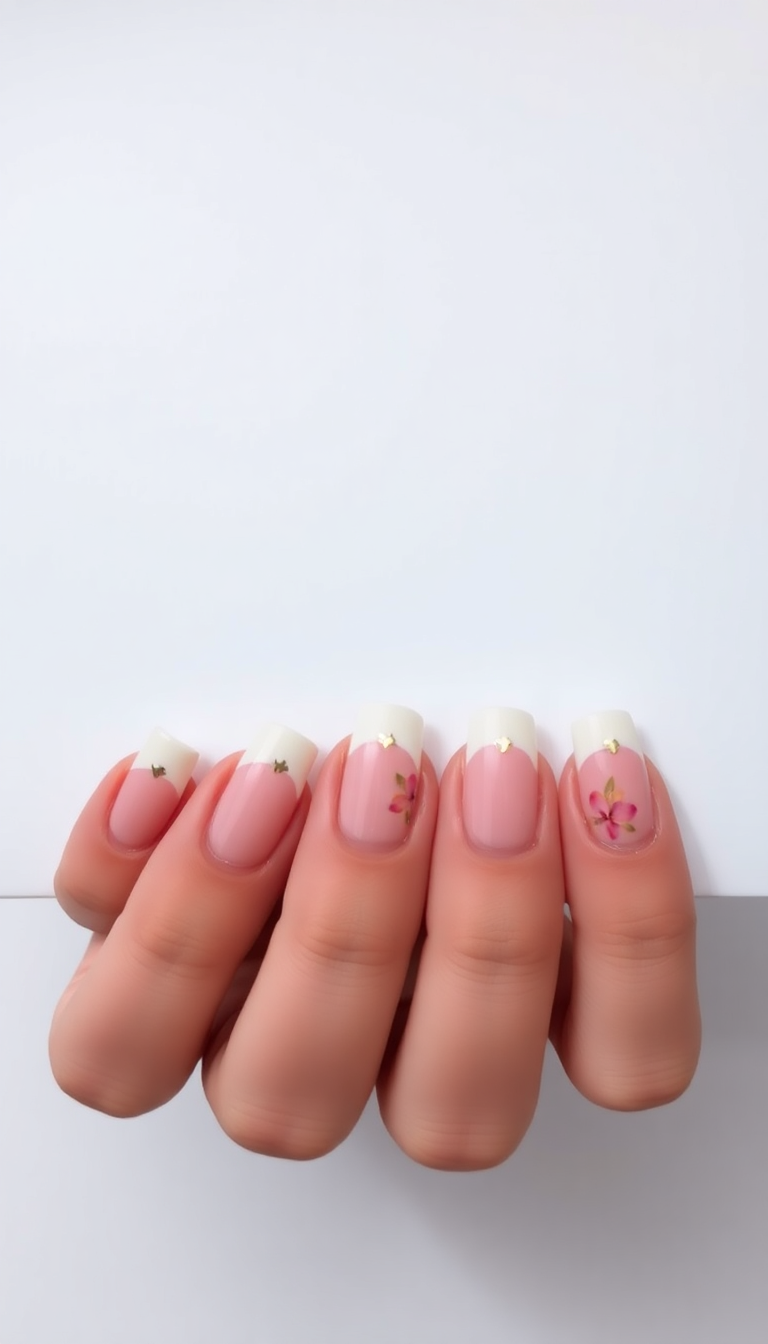 French Manicure with Flowers