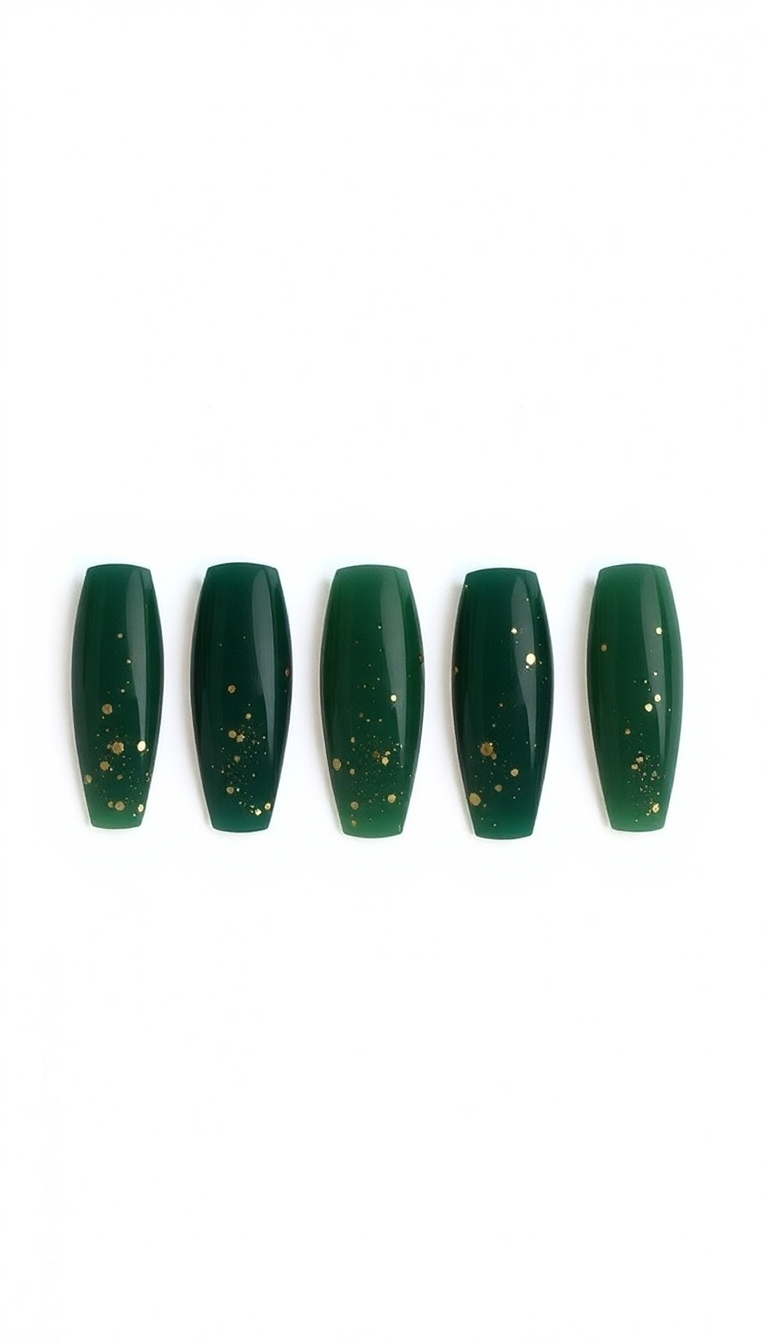 Green Nails with Gold Flecks