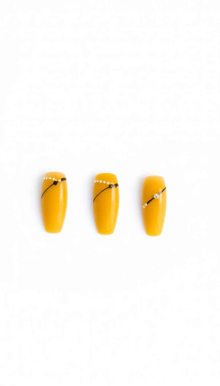 Mustard Nails with Black Lines