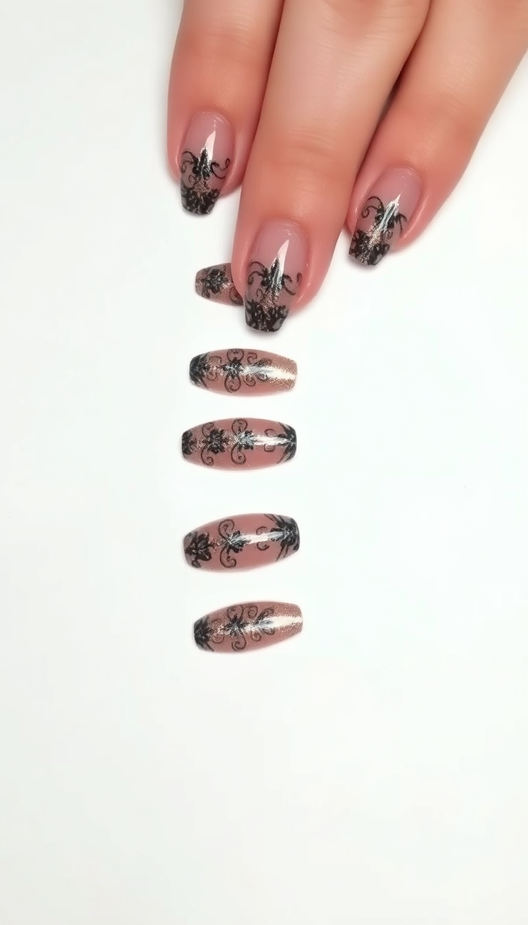 11. Sophisticated Black Lace Over Rose Gold