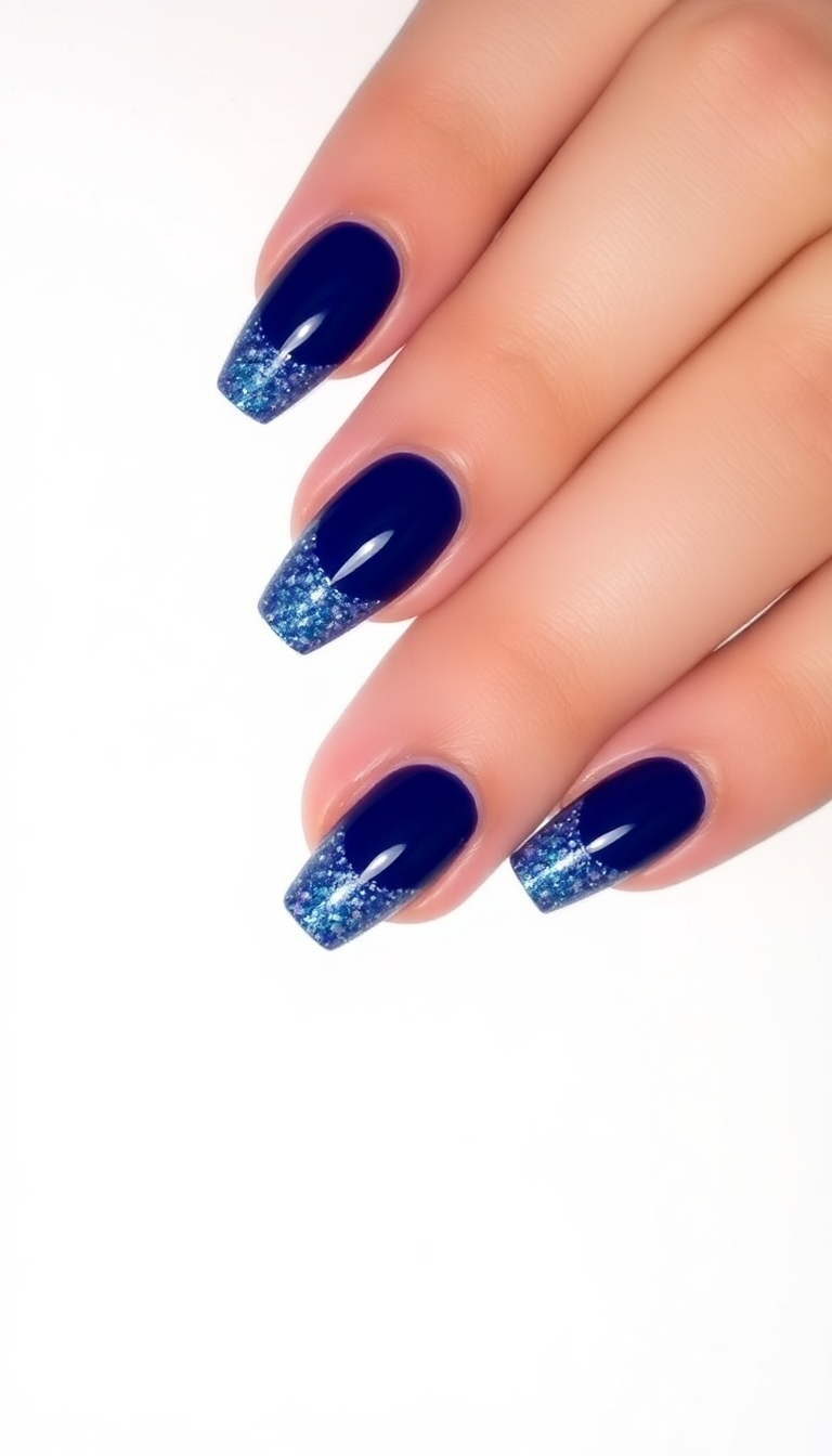 17. Deep Sapphire with Glitter Tips