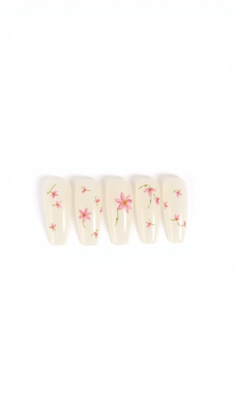 2. Floral Embedded Quartz Nails