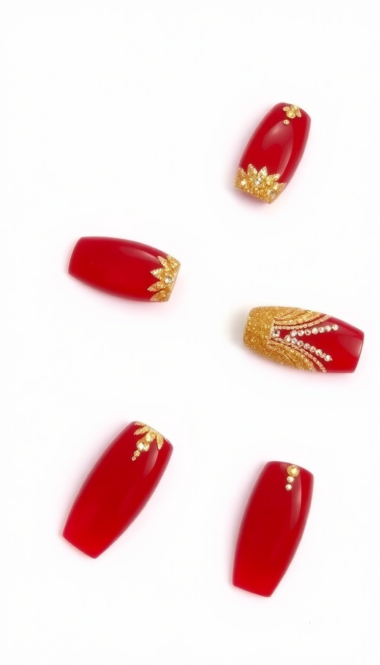 Red Nails with Gold