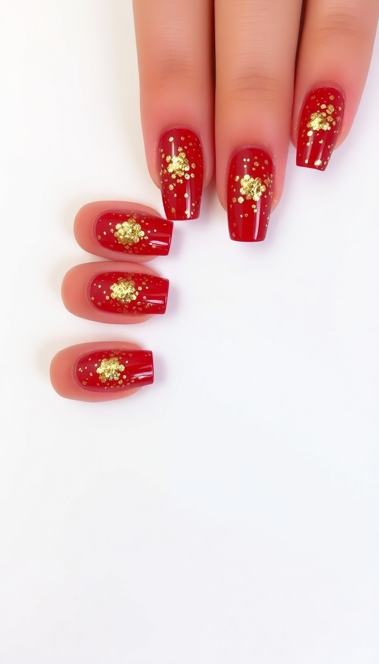 10. Festive Red and Gold Confetti Look