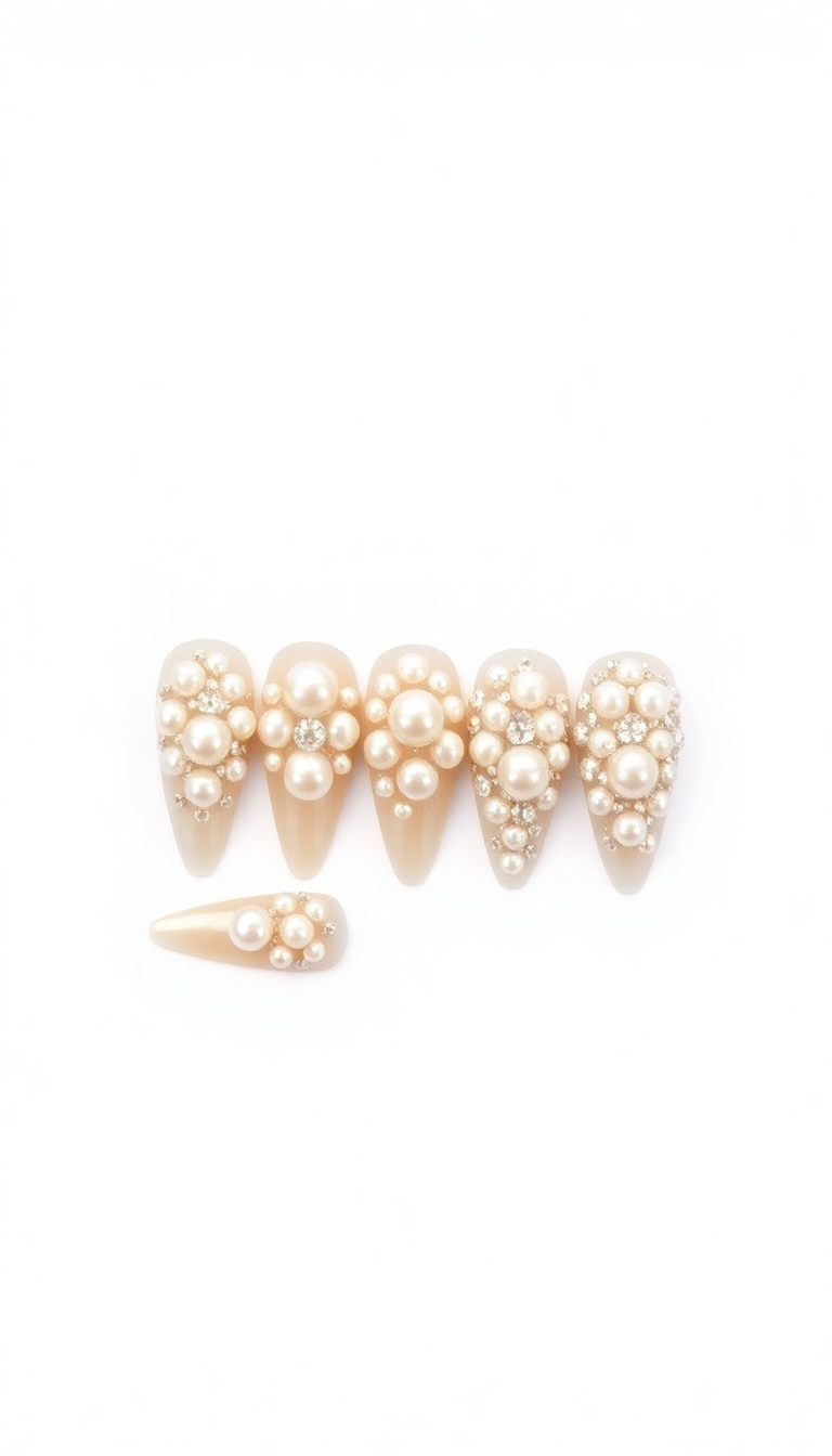 10. Pearl Encrusted Statement Nails