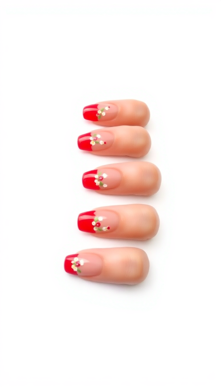 11. Floral Embellished Red French Tips