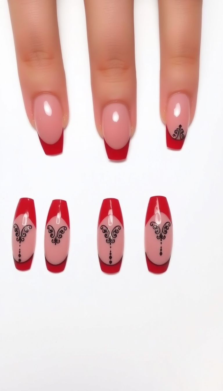 12. Bold Red Tips with Black Detailing