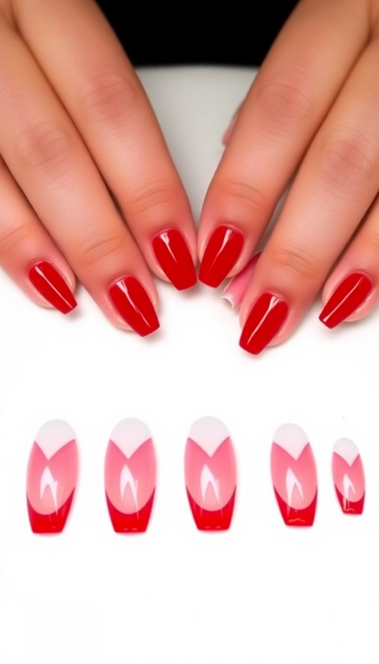 14. Red French Tips with a Modern Edge