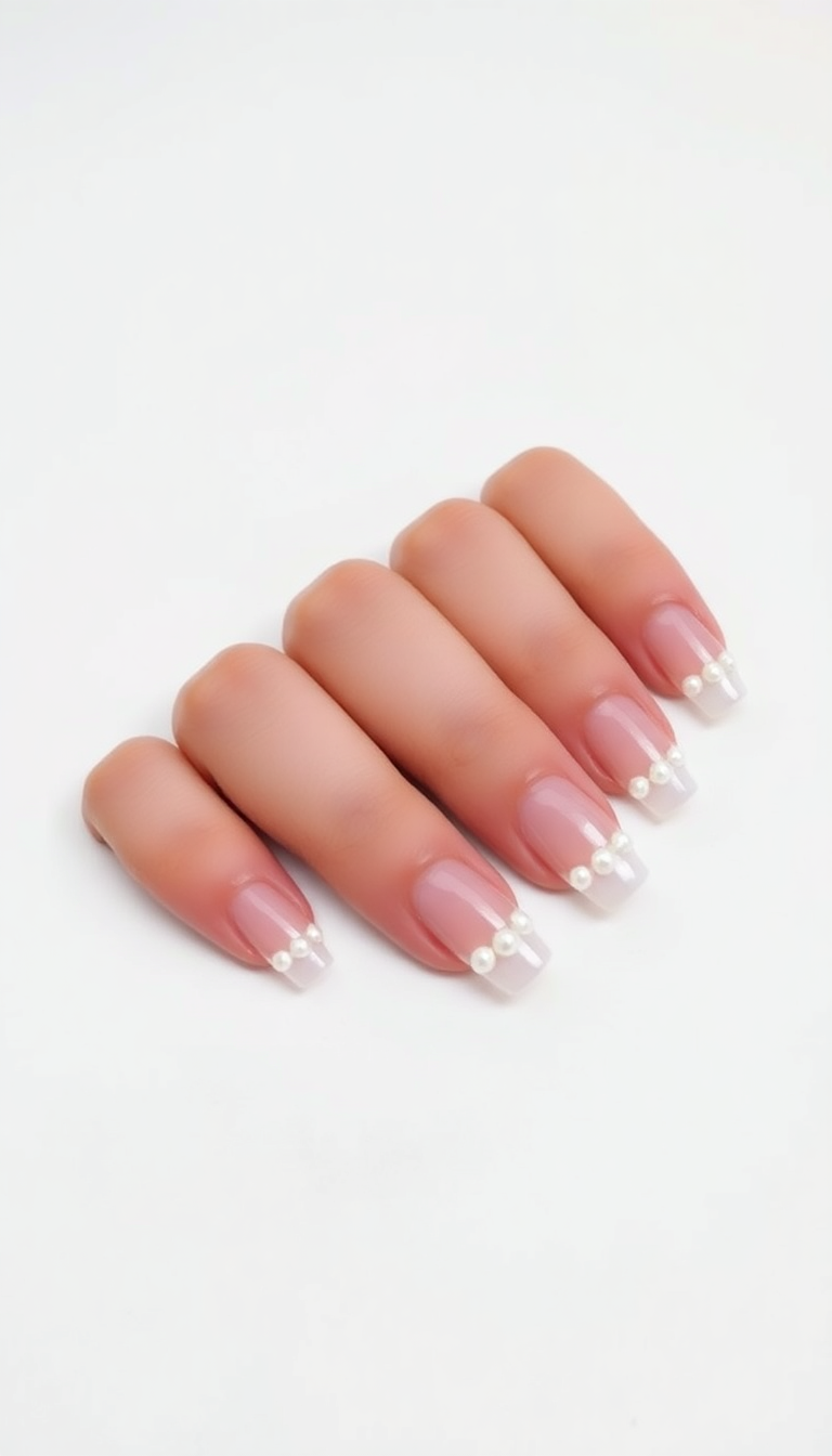 15. Elegant Long Pearls on Short Nails