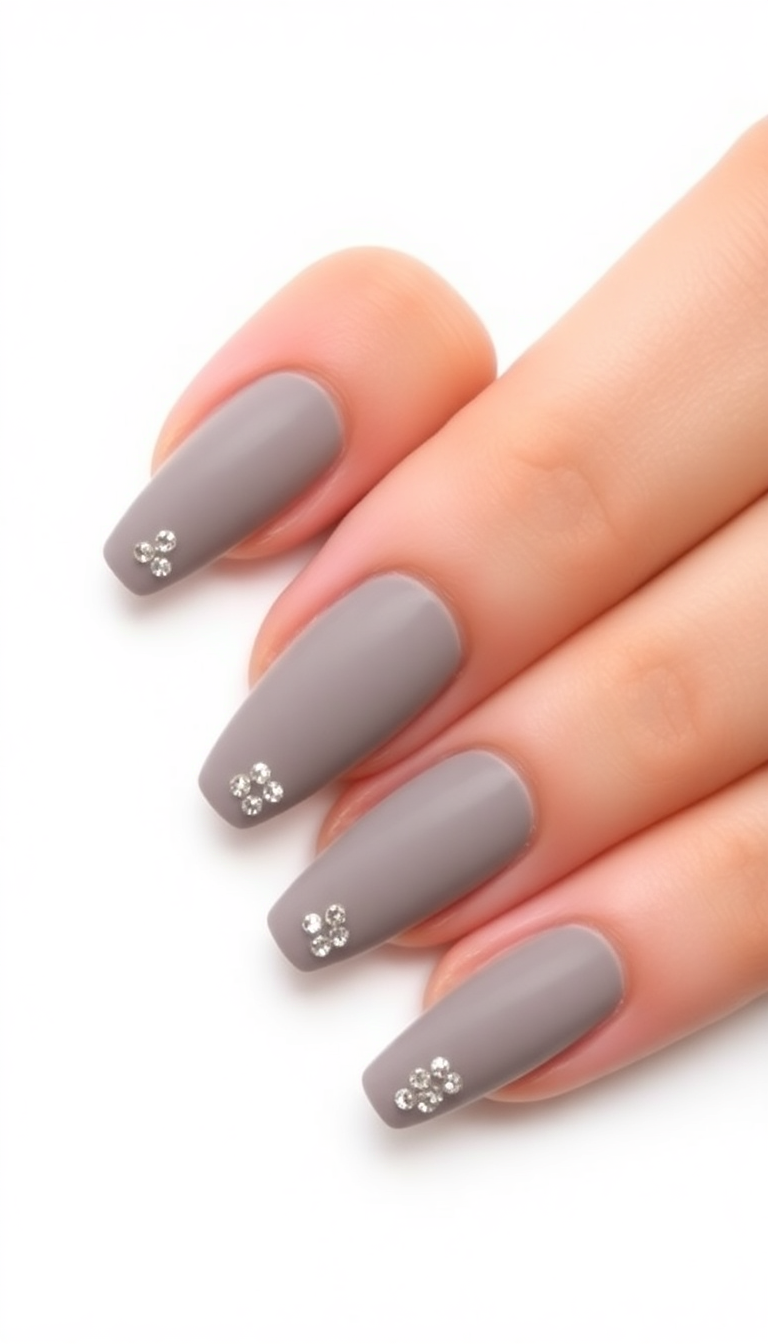 15. Gray Nails with Crystal Embellishments