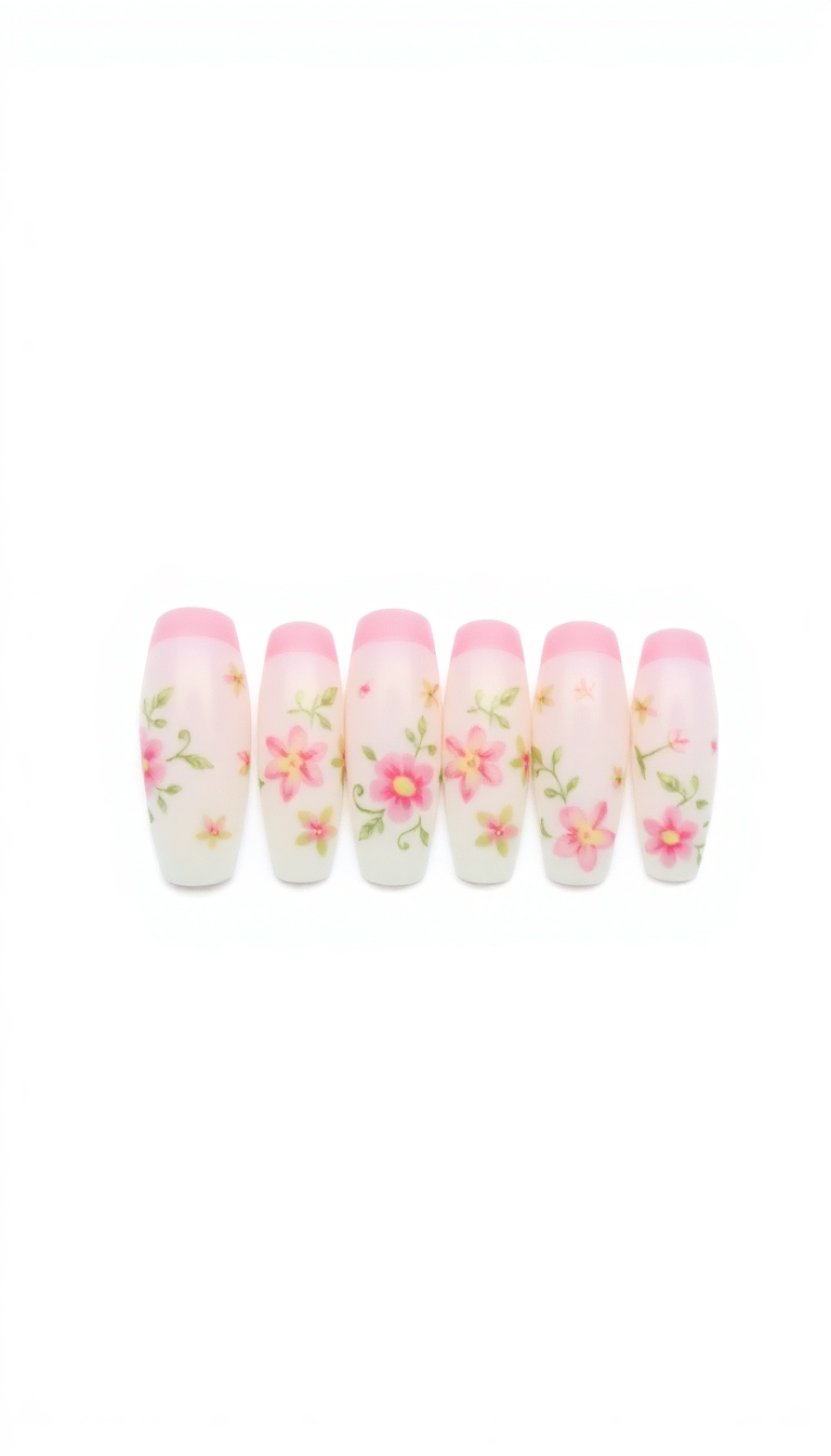 17. French Manicure Floral Fusion