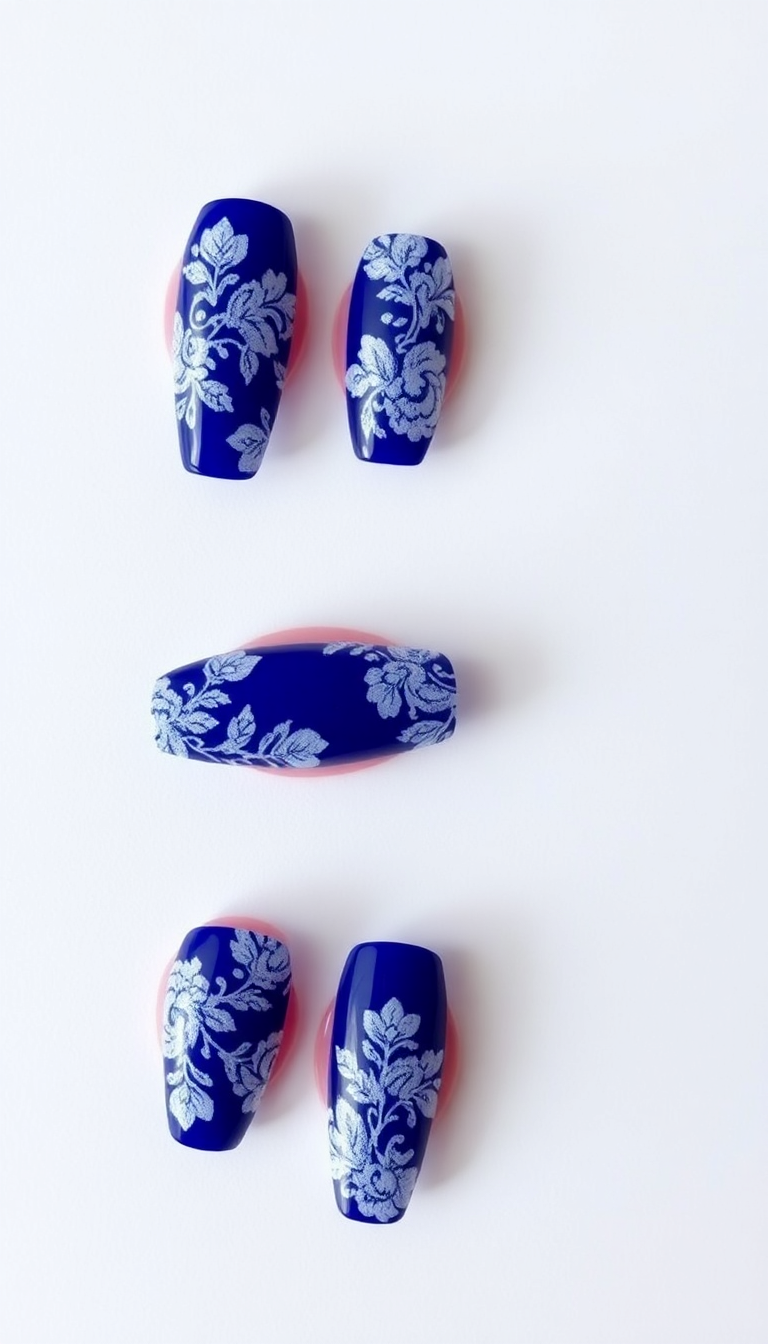 19. Royal Blue with White Lace Patterns