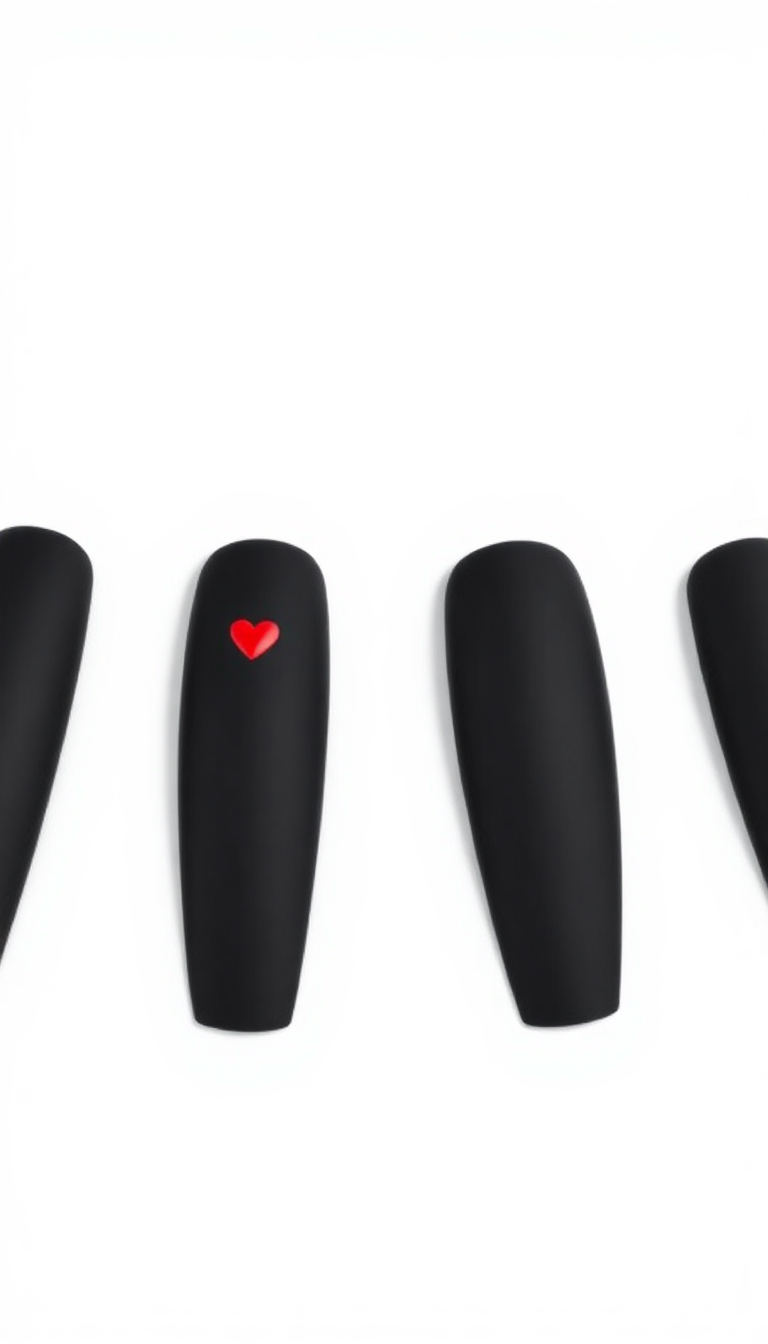 6. Chic Black Matte with a Single Red Heart