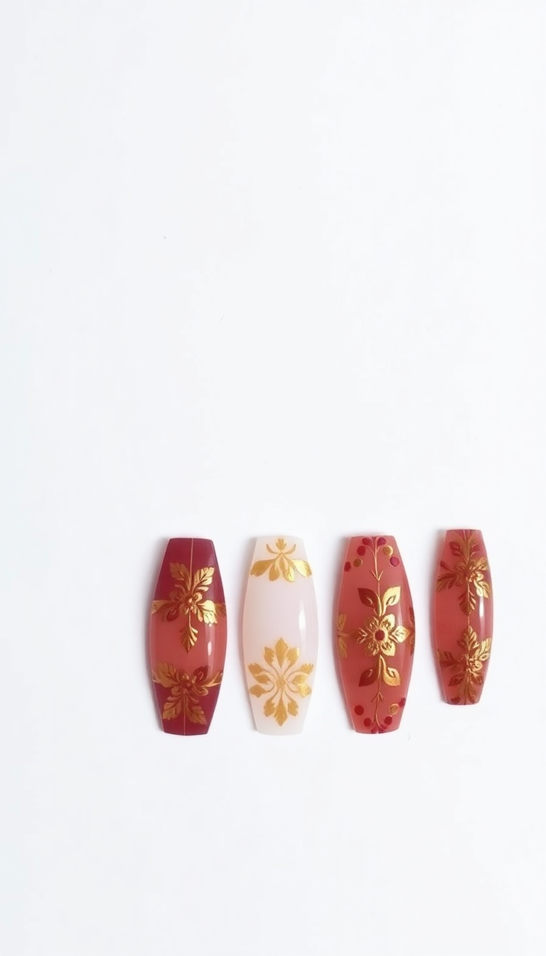 6. Warm Gold and Maroon Patterns