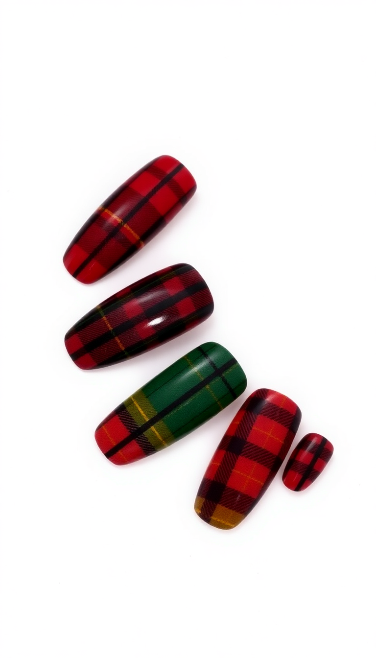 7. Cozy Plaid Print Nails