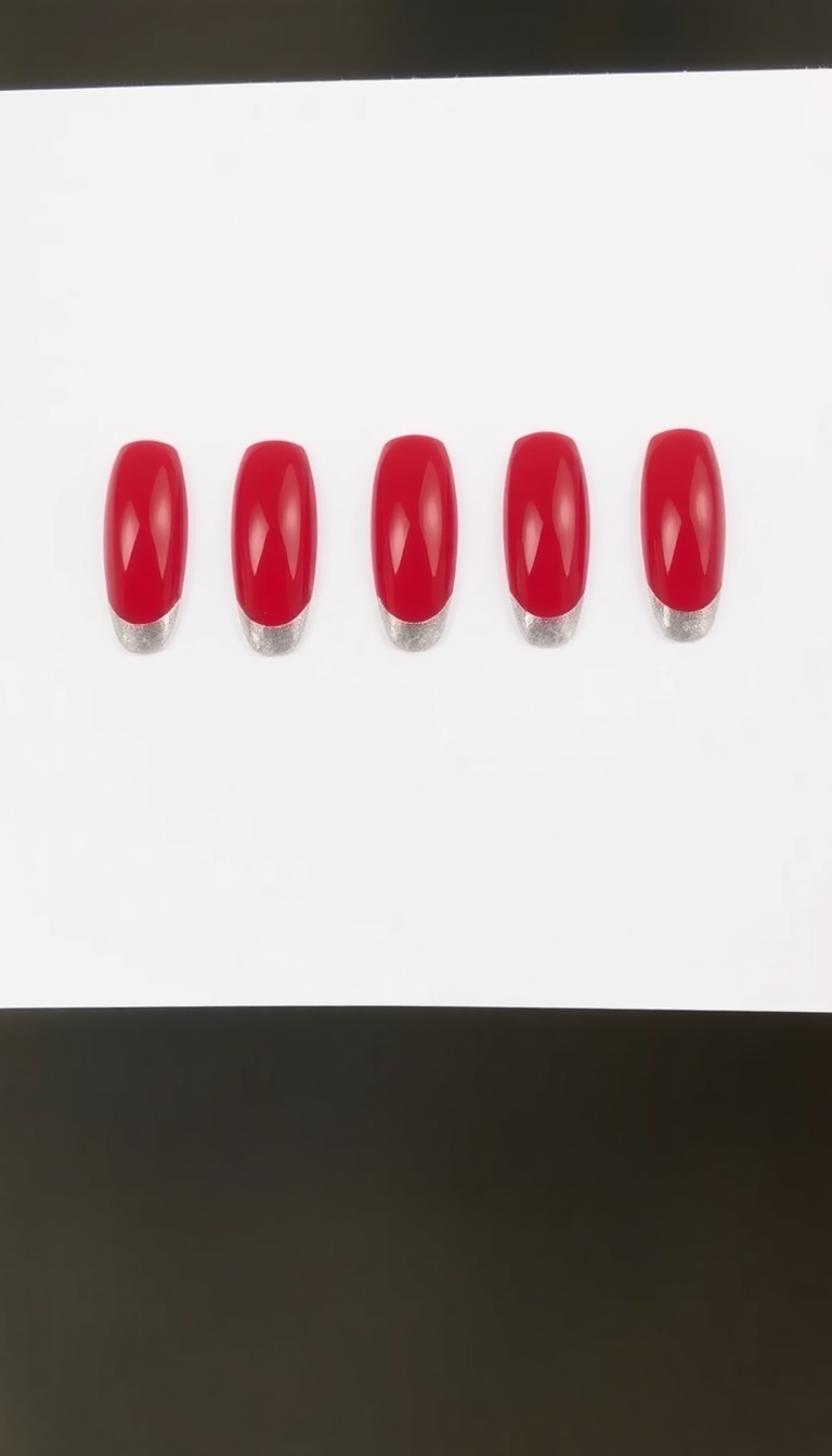 7. Glossy Scarlet with Silver Tips