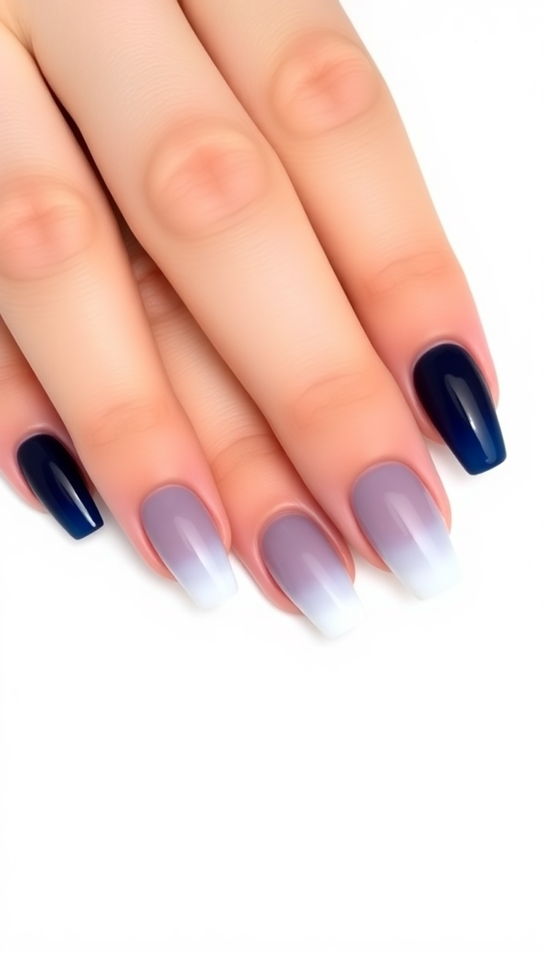 7. Navy and White Ombre Effect