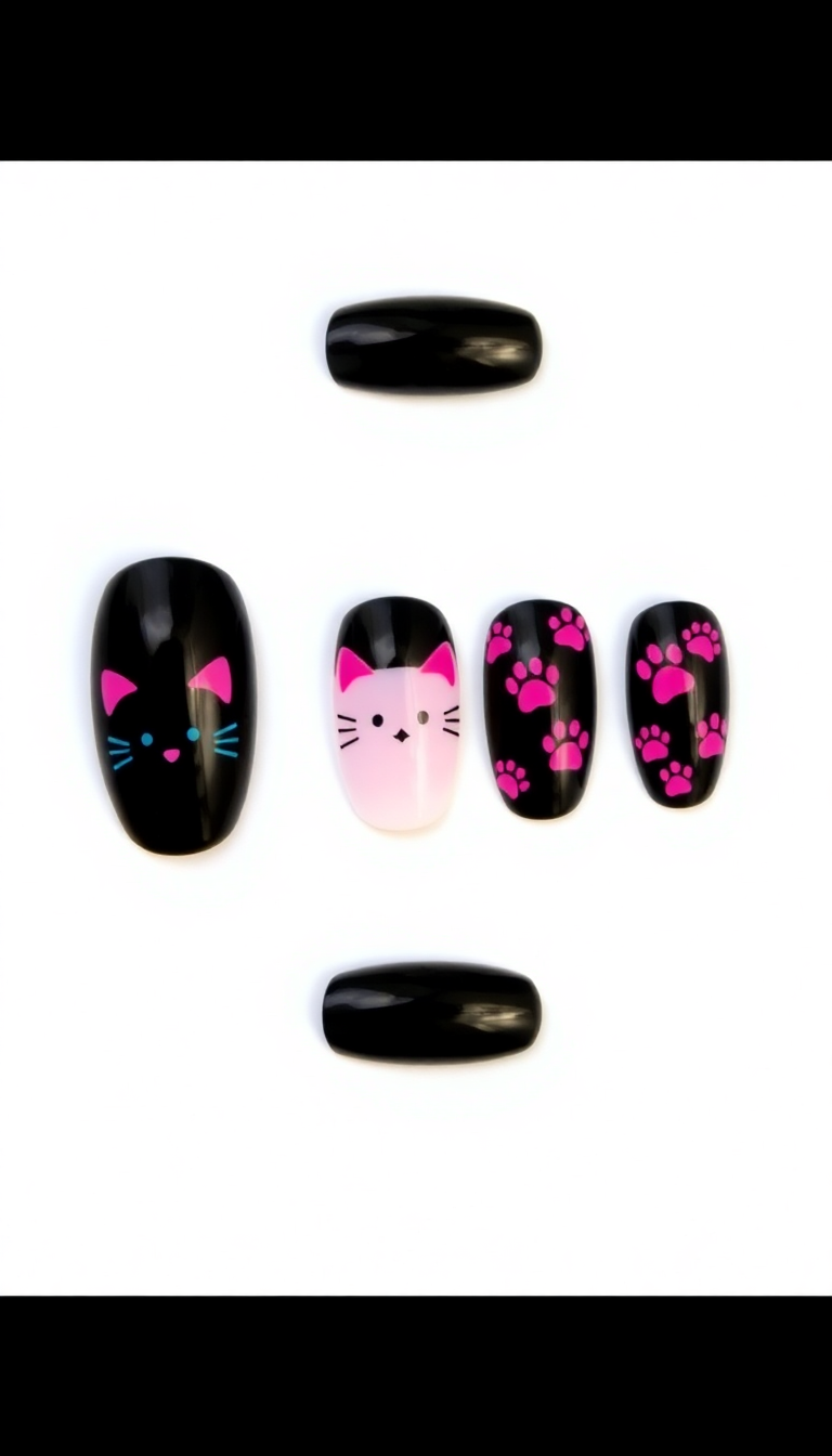 8. Bold Black and Pink Kitty Designs