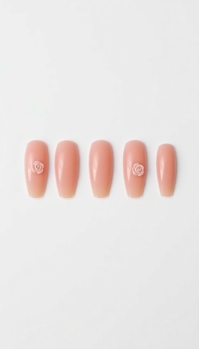 8. Classic Chic - Nude Nails with Subtle Rose Embellishments