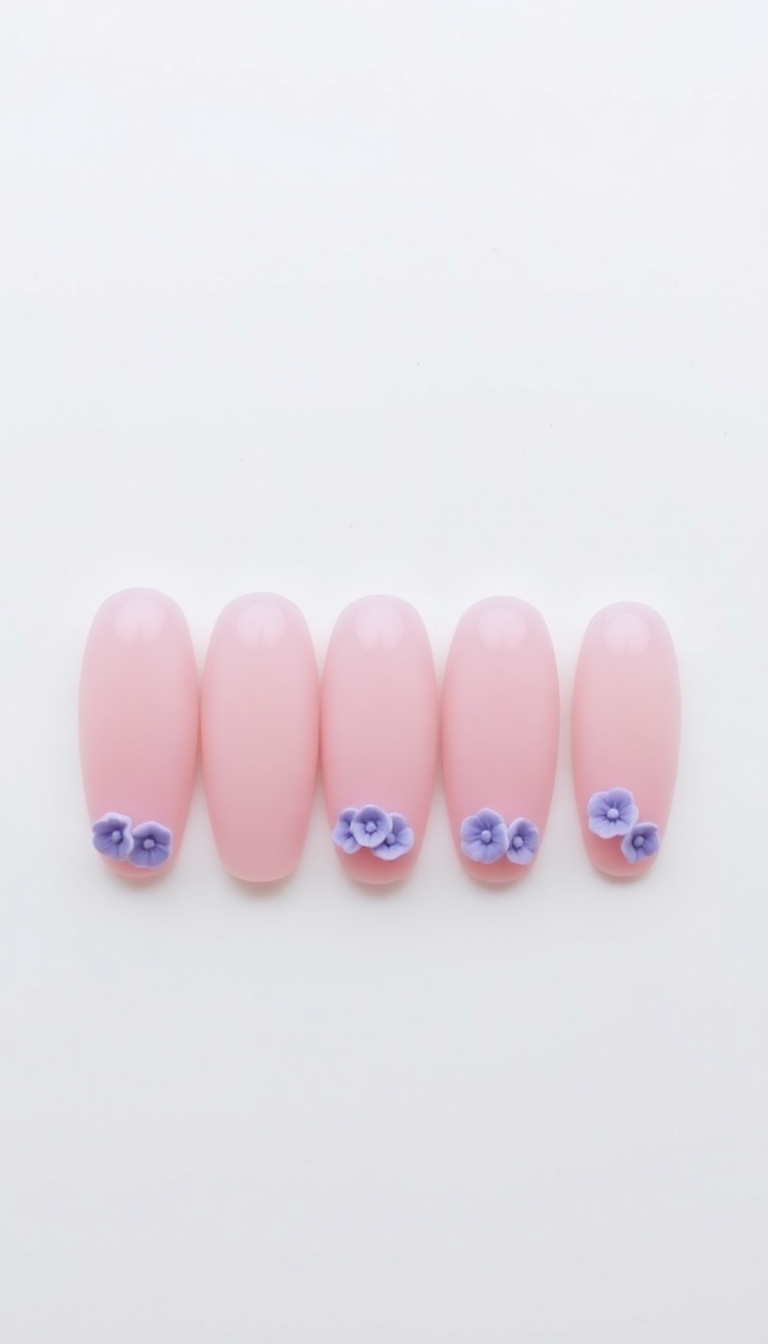 9. Pastel Dreams - Soft Pink with 3D Lavender Flowers