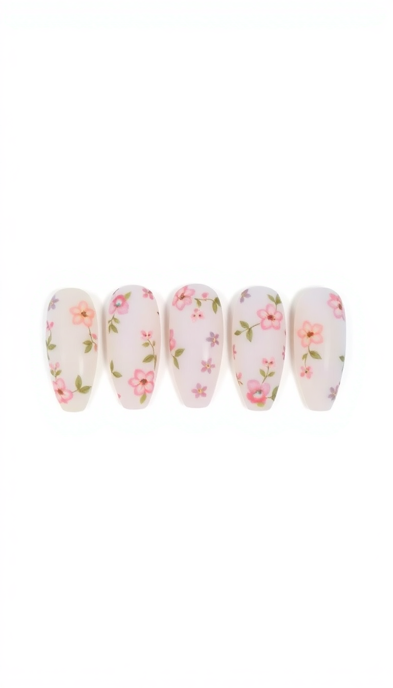 2. Floral Fantasy on Almond Nails