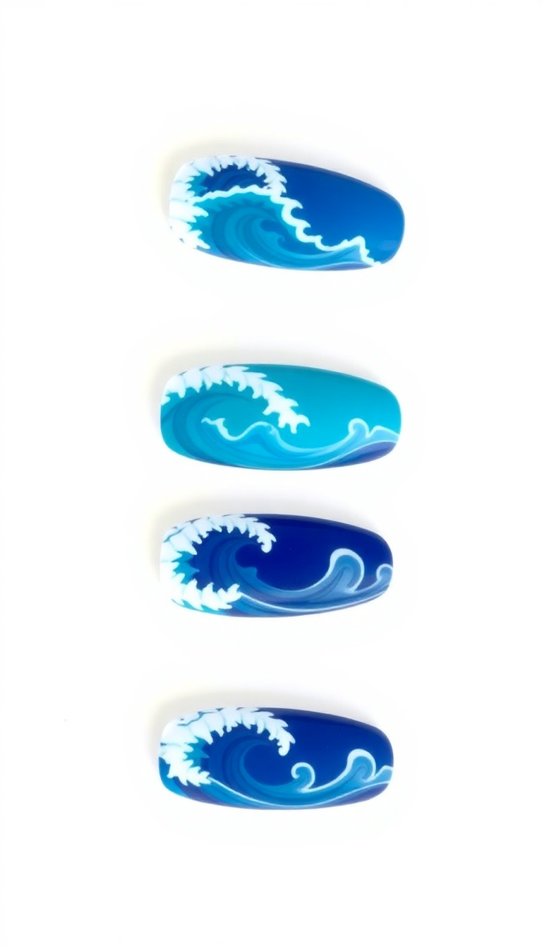 4. Ocean Waves Almond Nail Design