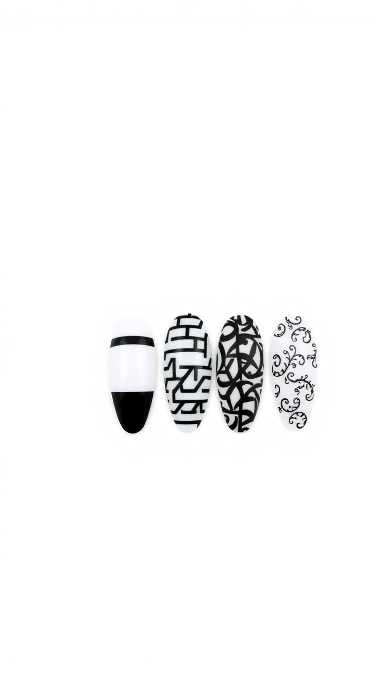 5. Bold Black and White Almond Nails