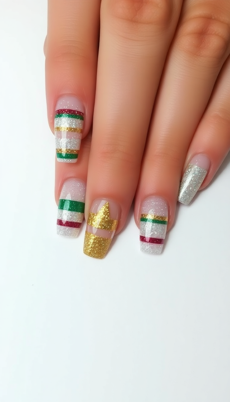 10. Festive Glitter Stripes