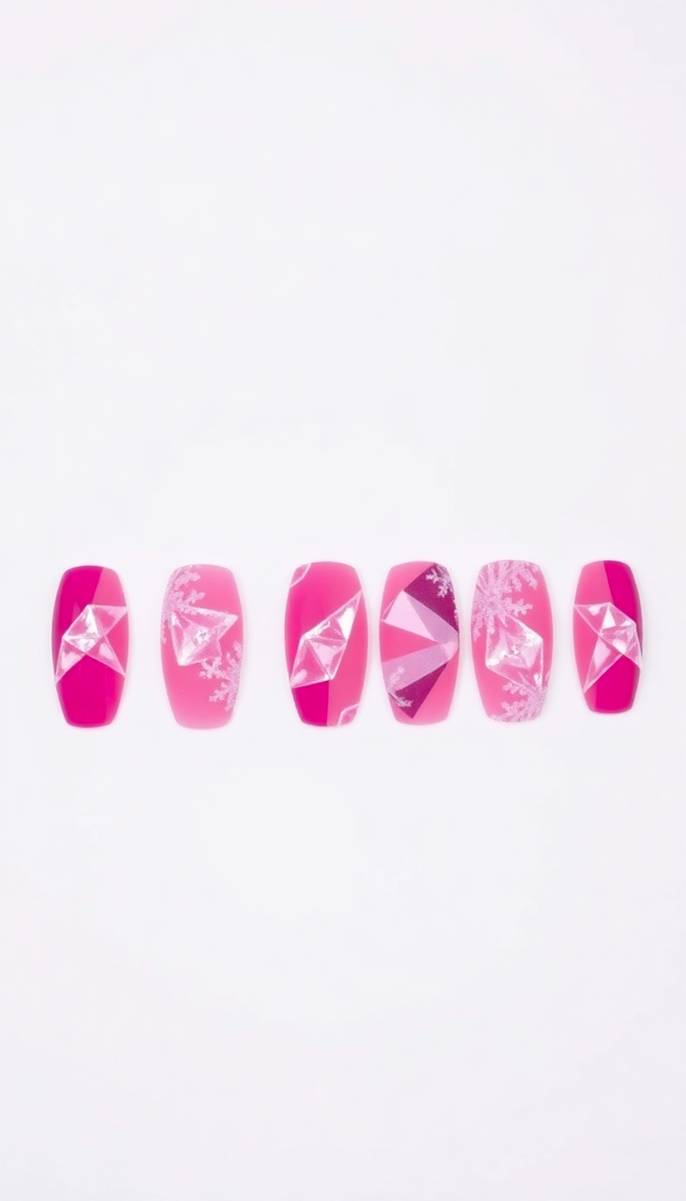 10. Vibrant Pink with Geometric Ice Designs