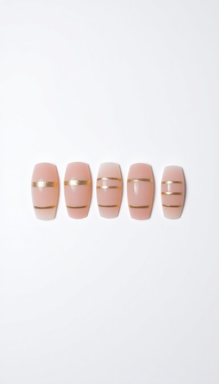 13. Shimmery Champagne Stripes on Nude Nails