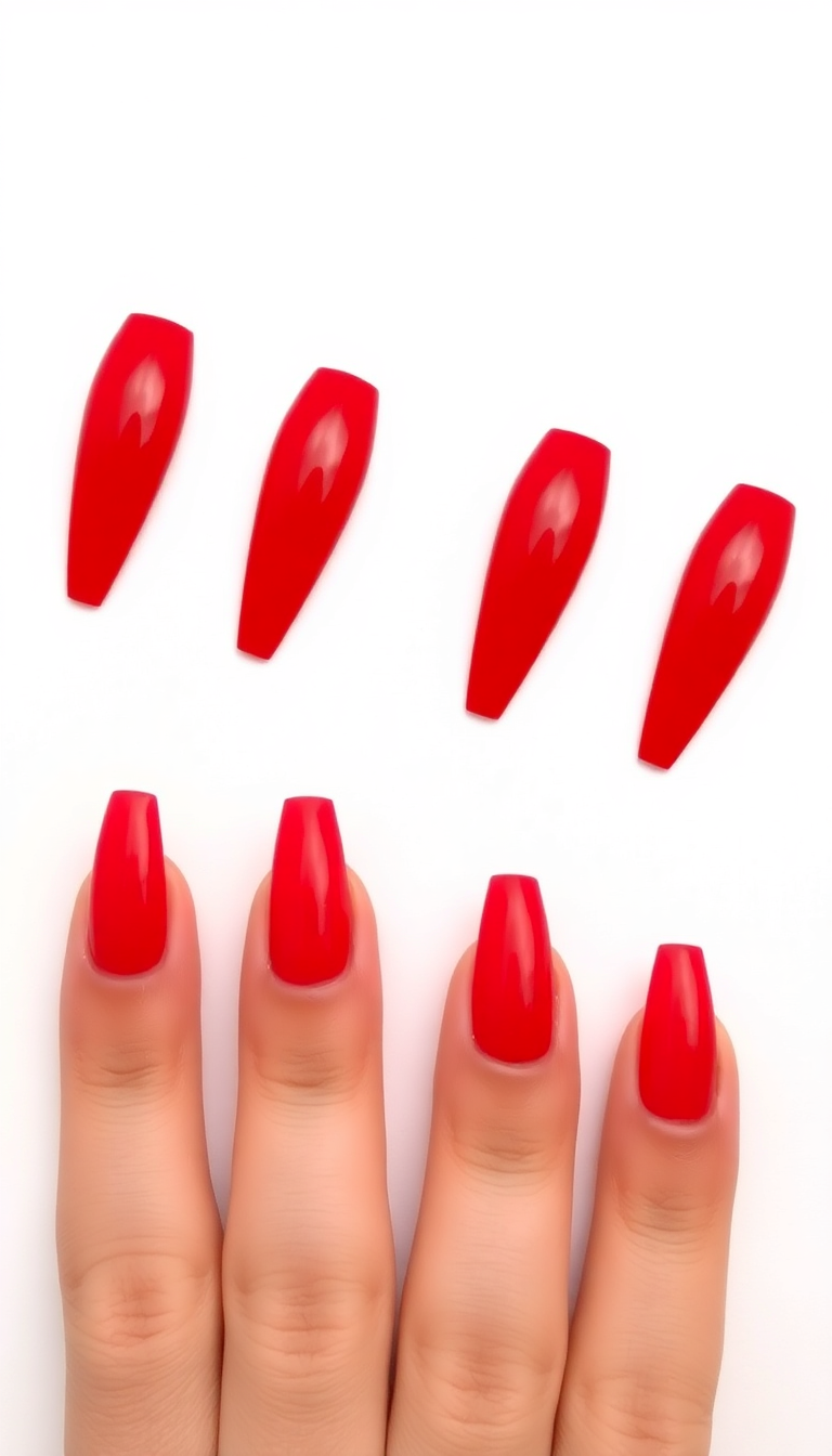14. Fiery Red Stiletto Nails