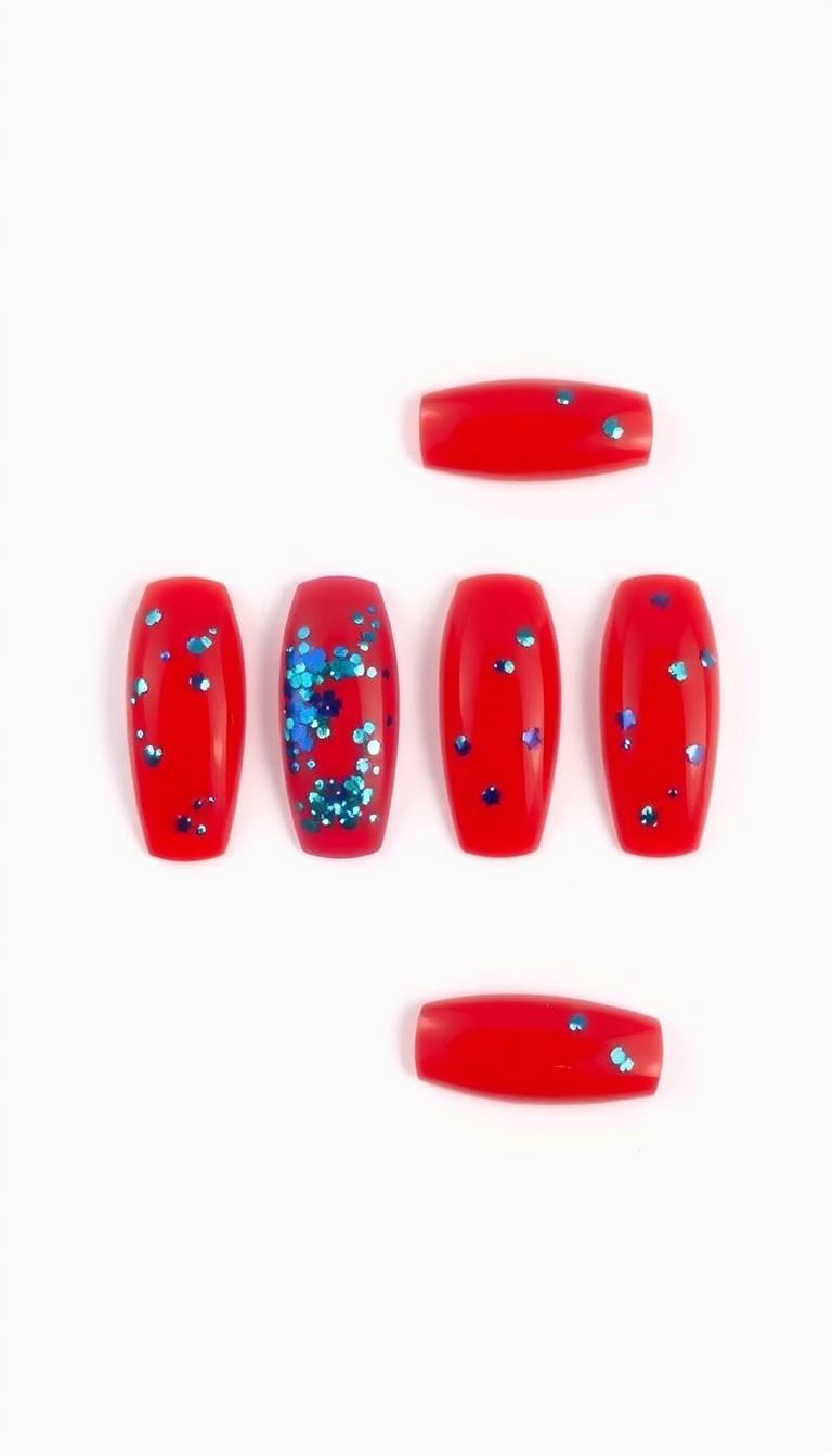 14. Glossy Red with Blue Glitter