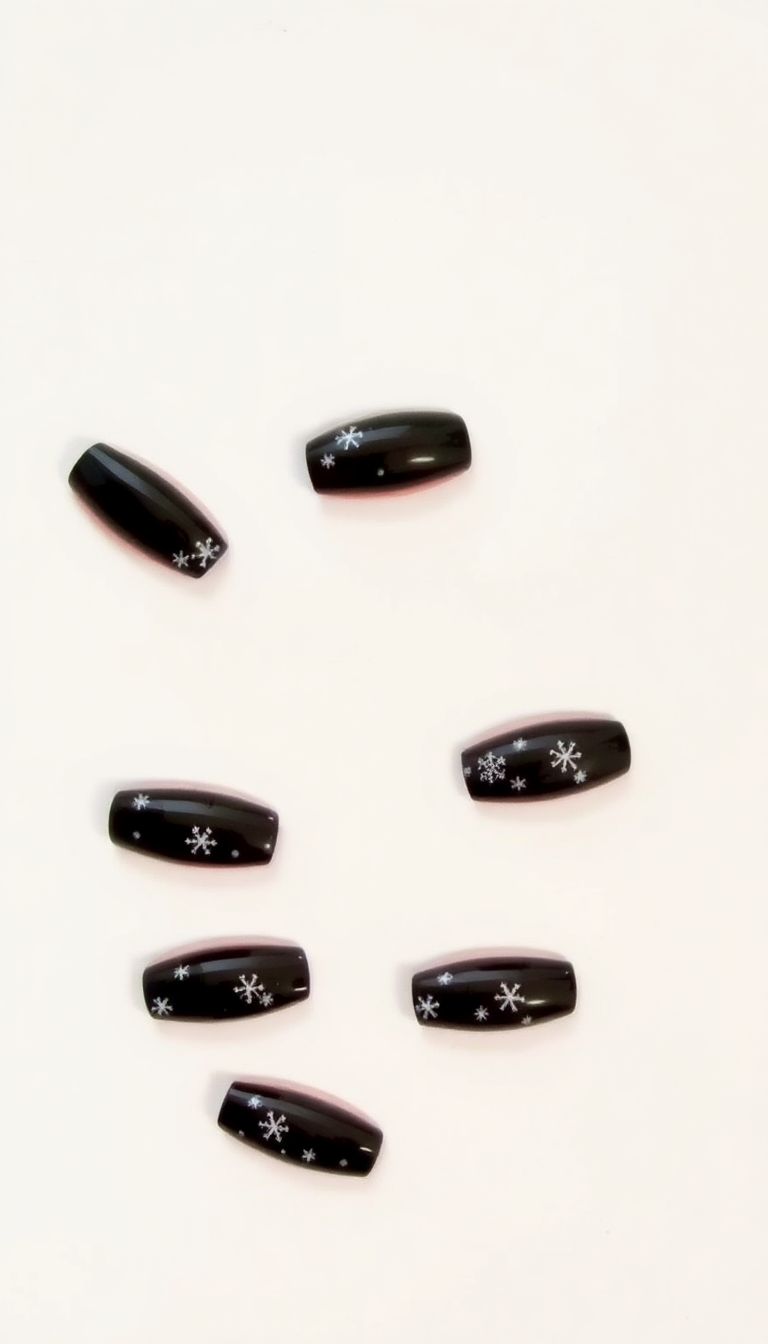 14. Sleek Black with Subtle Snowflake Touches