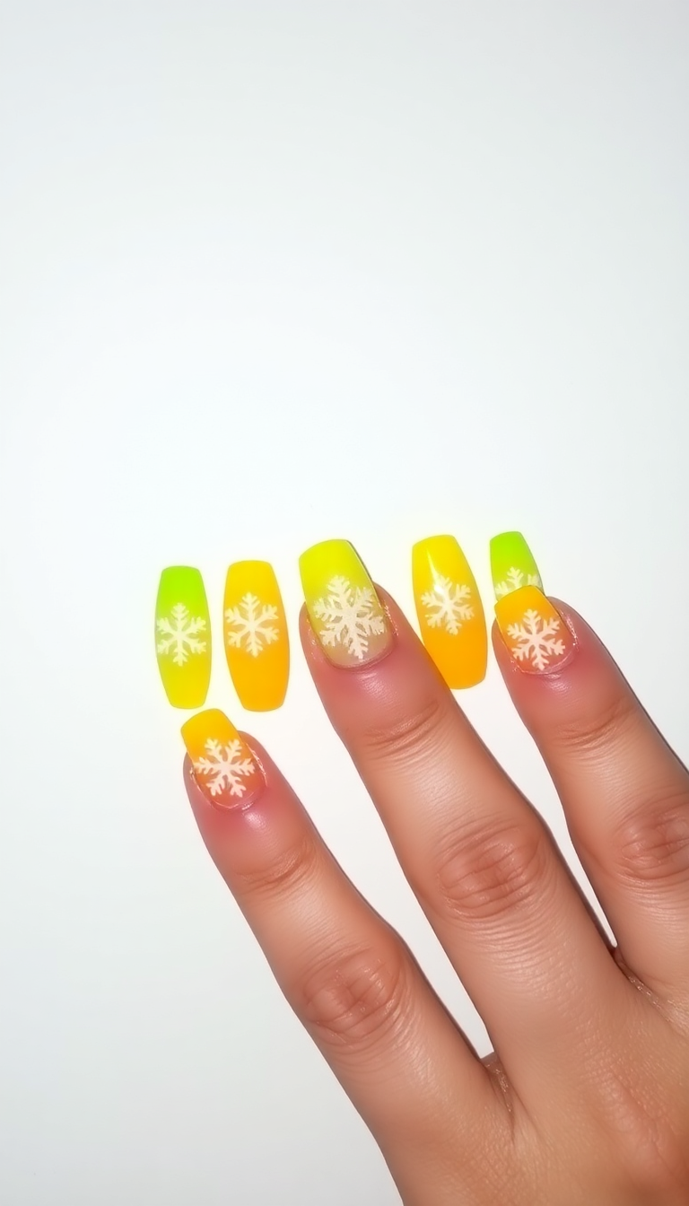 15. Neon Snowflakes for a Pop of Color