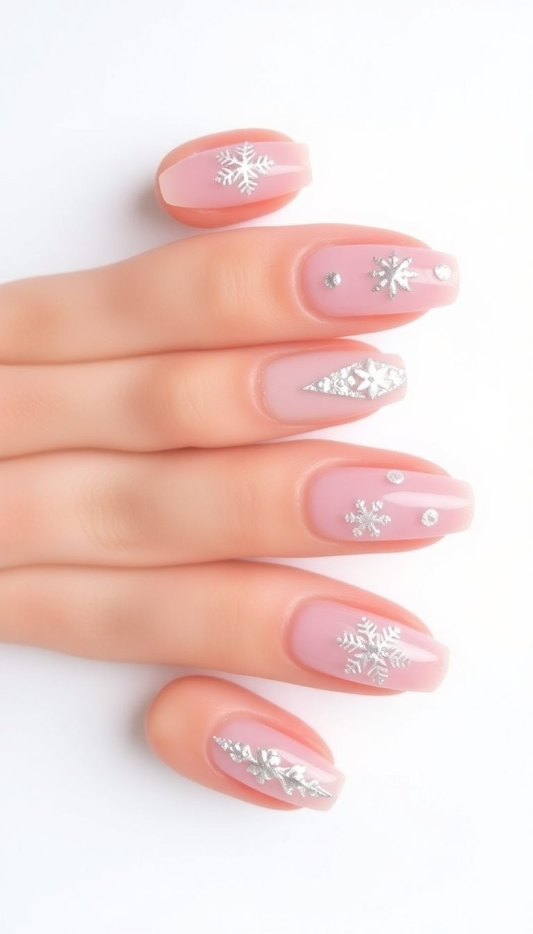 15. Vintage Pink with Silver Snowflakes