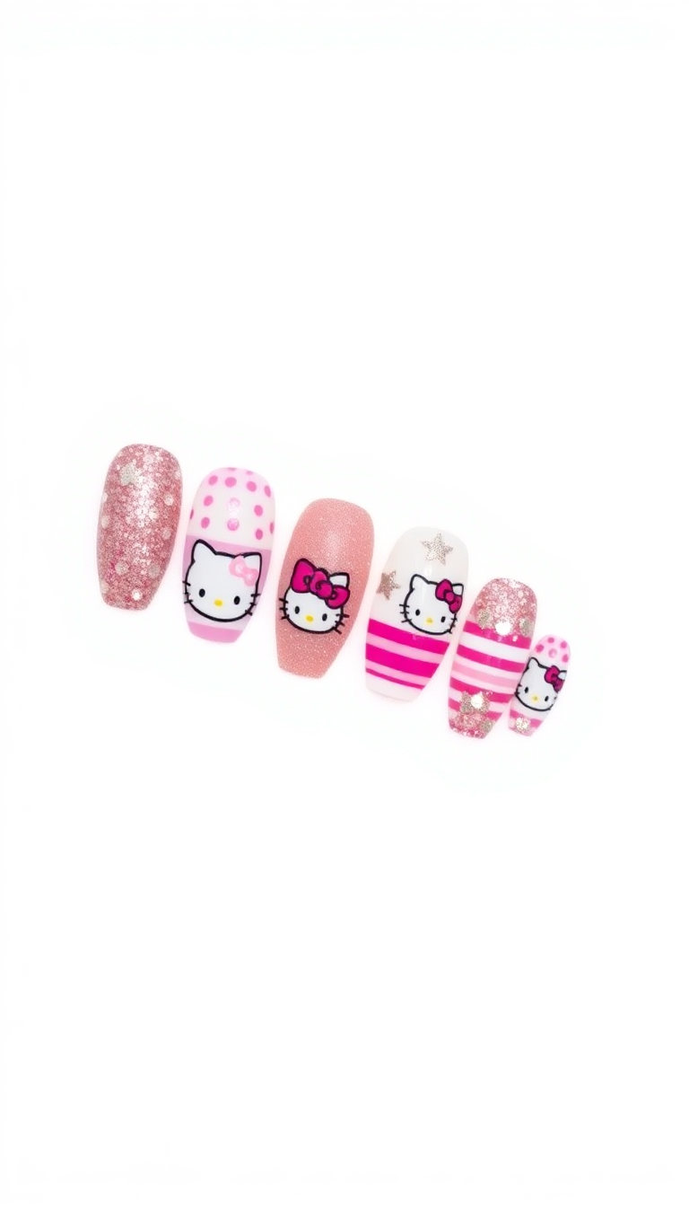 17. Dazzling Hello Kitty Party Nails