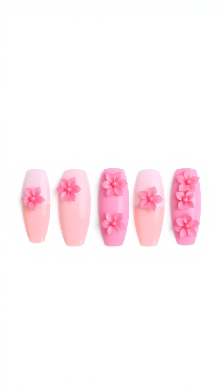 19. Showcase of Stunning Pink Gel Nails with 3D Flowers