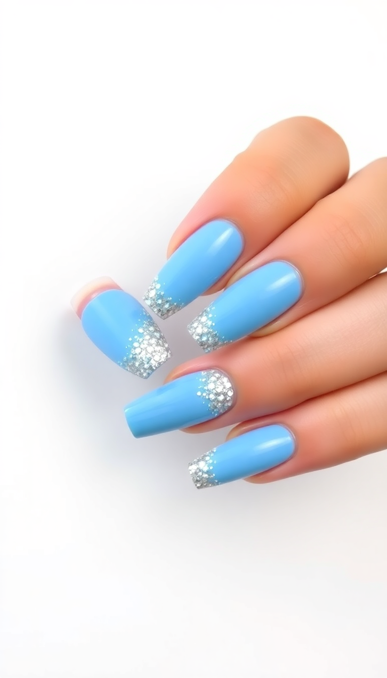 2. Frosty Blue and Glitter Tips