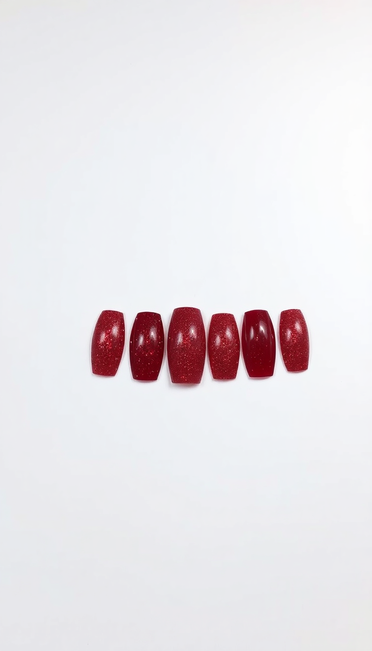 2. Sparkling Ruby Glitter Nails
