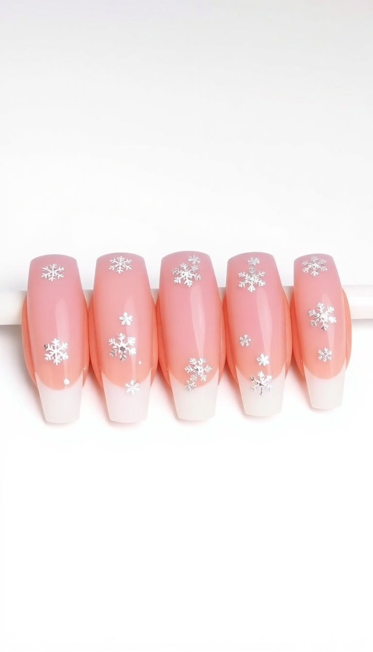 3. Elegant French Tips with Snowflake Art