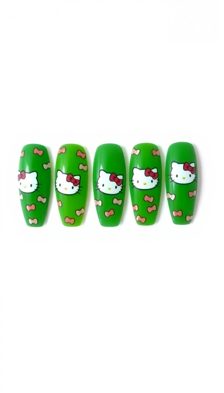 3. Festive Green Hello Kitty Patterns