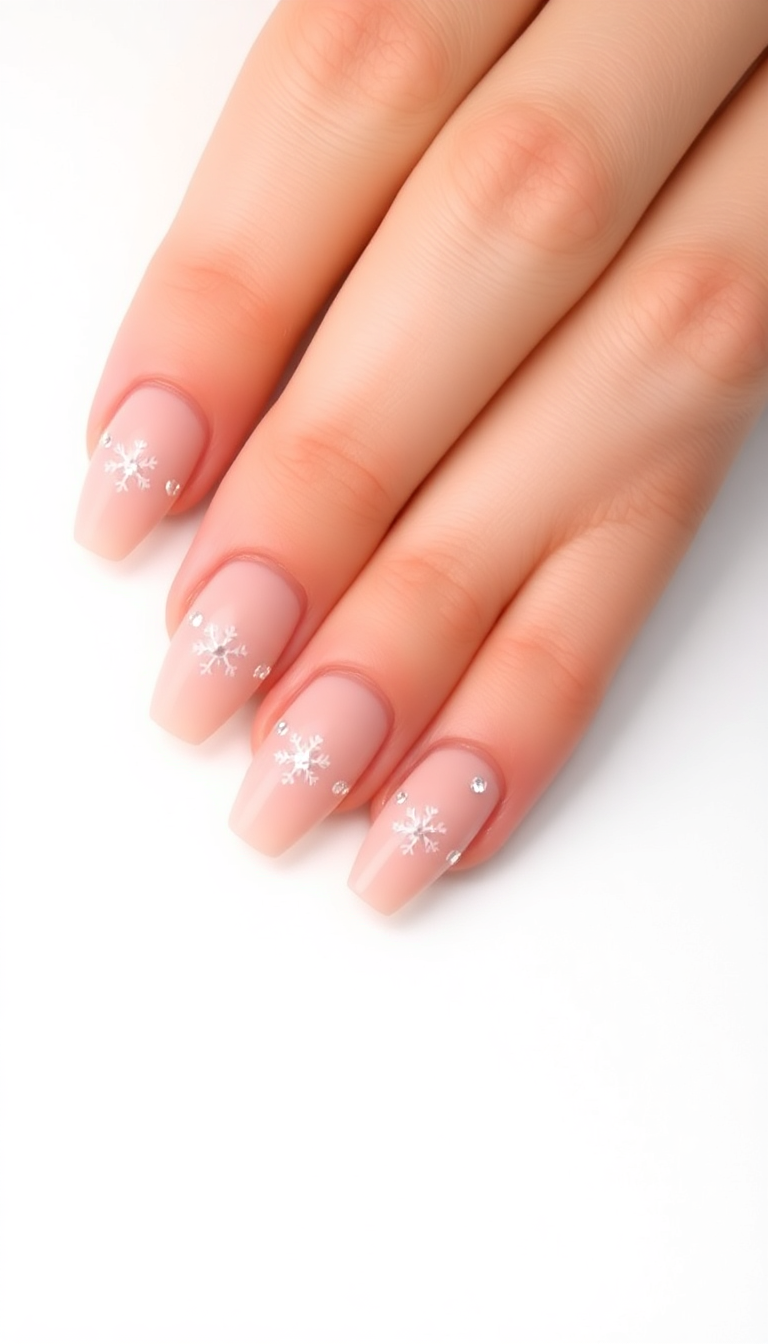 3. Minimalist Snowflakes on Nude Nails