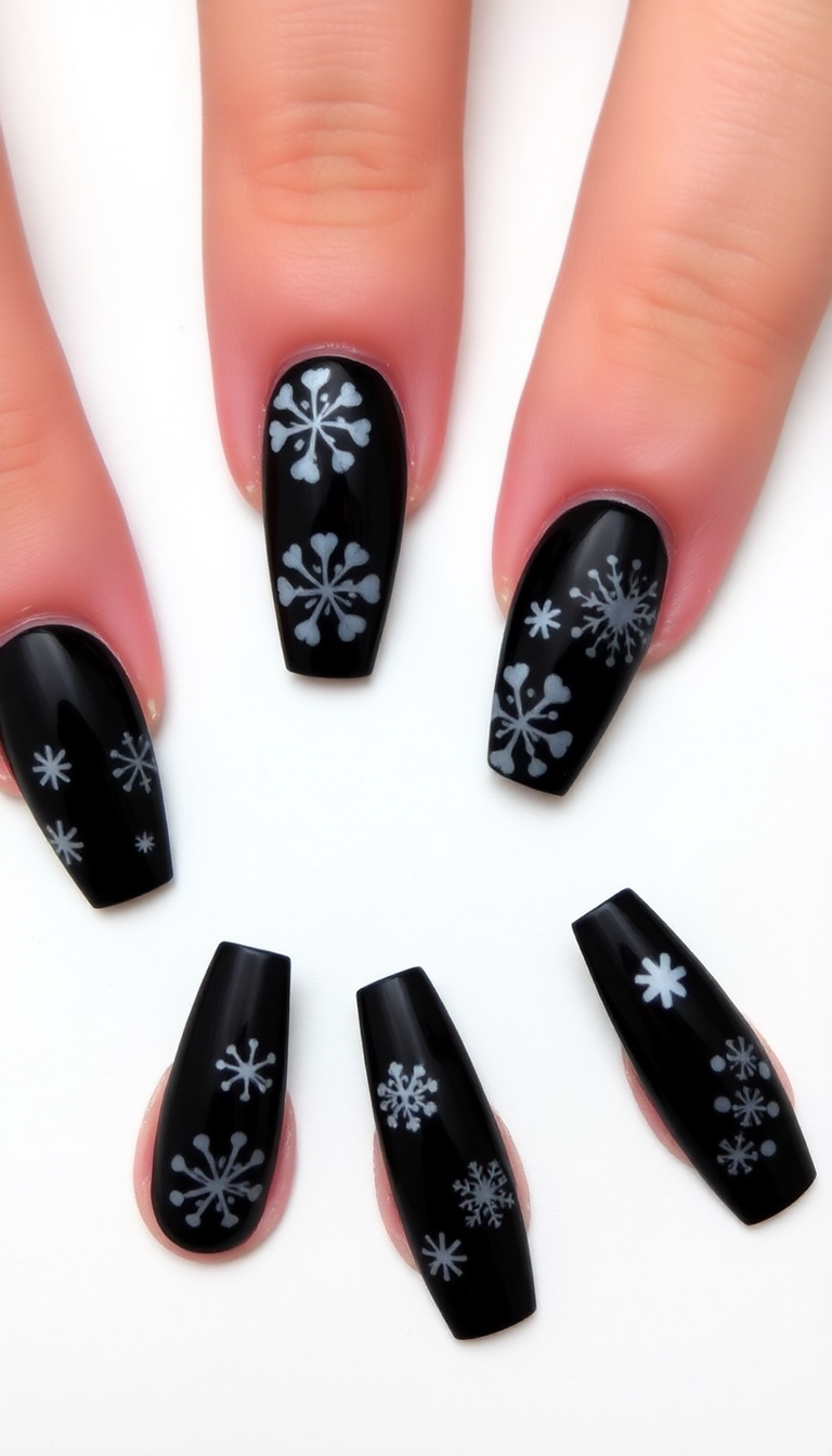 4. Bold Black with White Snowflake Designs