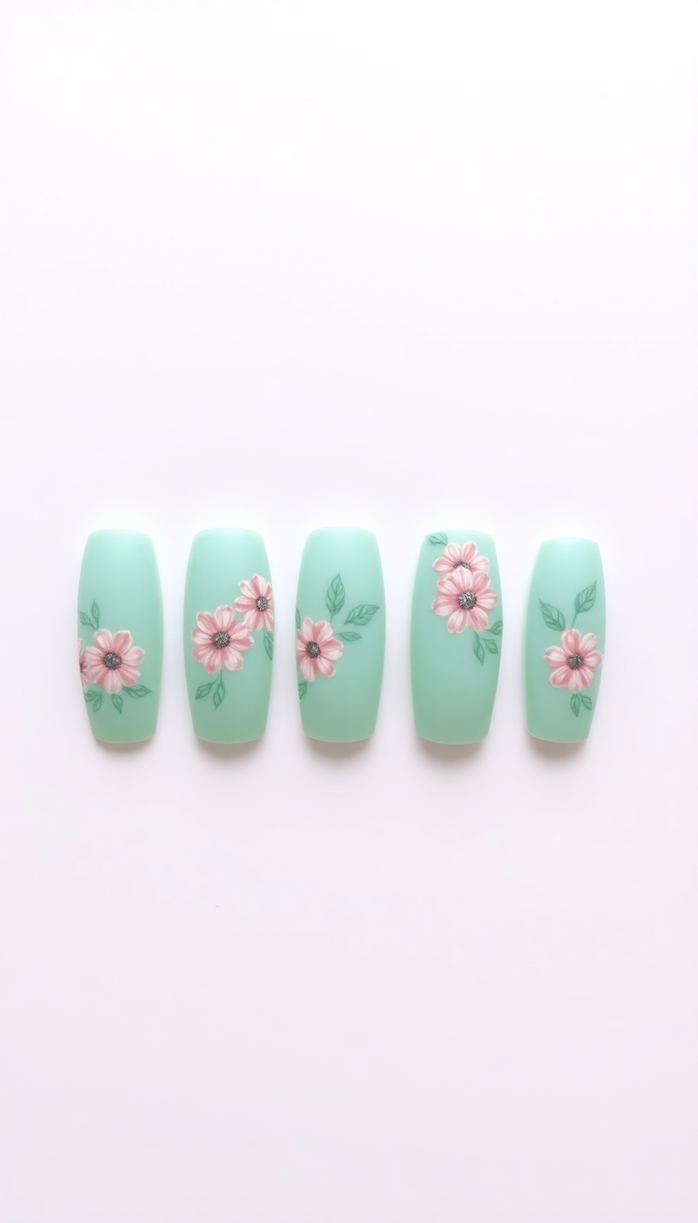4. Floral Designs on Mint Base